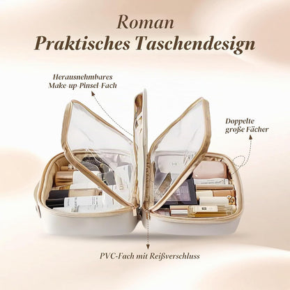 Aucuu Kosmetiktasche Damen, Groß Make up Tasche, Reise Schminktasche, Leder Tragbare Kulturbeutel, Cosmetic Bag Mit Griff Und Teiler, Kosmetische Tasche, Wasserdicht Kosmetiktasche Für Damen Mädchen
