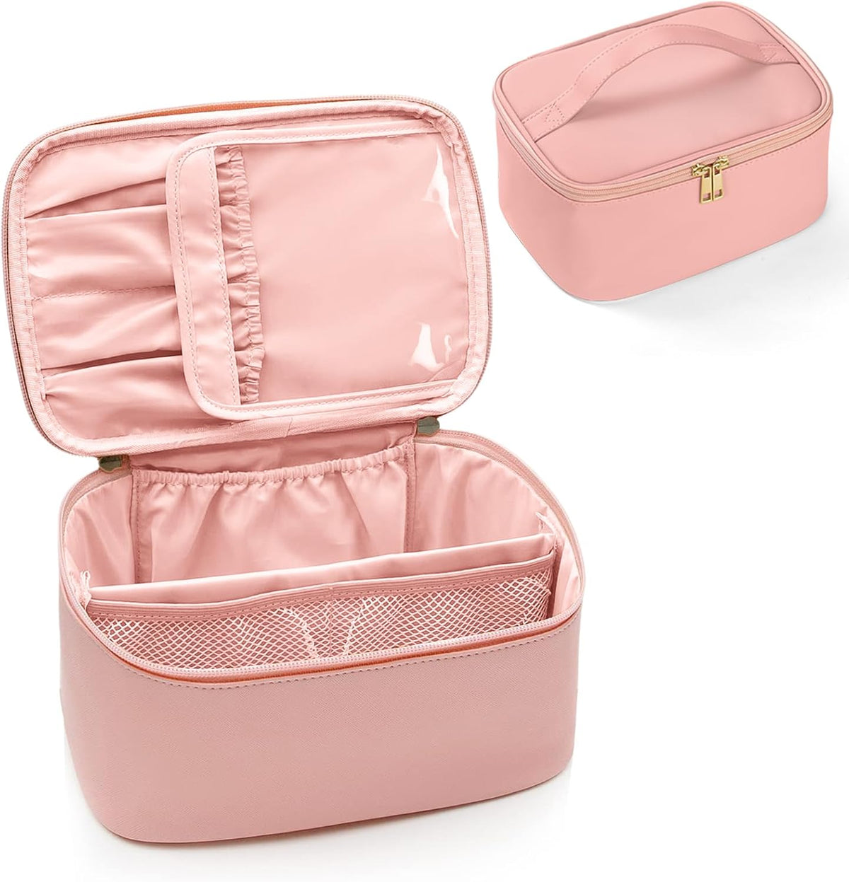 Aucuu Groß Kosmetiktasche Für Damen, Groß Make up Tasche, Reise Schminktasche, Leder Tragbare Kulturbeutel, Cosmetic Bag Mit Griff & Teiler, Kosmetische Tasche, Wasserdicht Kosmetiktasche Für Mädchen