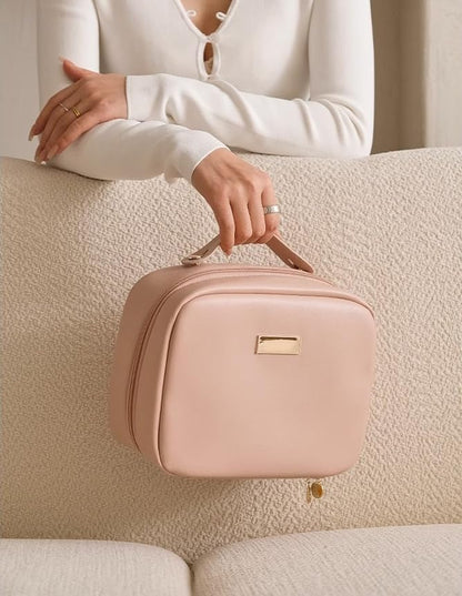 Aucuu Kosmetiktasche Damen, Groß Make up Tasche, Reise Schminktasche, Leder Tragbare Kulturbeutel, Cosmetic Bag Mit Griff Und Teiler, Kosmetische Tasche, Wasserdicht Kosmetiktasche Für Damen Mädchen
