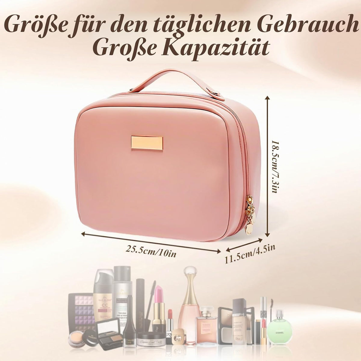 Aucuu Kosmetiktasche Damen, Groß Make up Tasche, Reise Schminktasche, Leder Tragbare Kulturbeutel, Cosmetic Bag Mit Griff Und Teiler, Kosmetische Tasche, Wasserdicht Kosmetiktasche Für Damen Mädchen