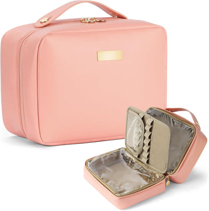 Aucuu Kosmetiktasche Damen, Groß Make up Tasche, Reise Schminktasche, Leder Tragbare Kulturbeutel, Cosmetic Bag Mit Griff Und Teiler, Kosmetische Tasche, Wasserdicht Kosmetiktasche Für Damen Mädchen