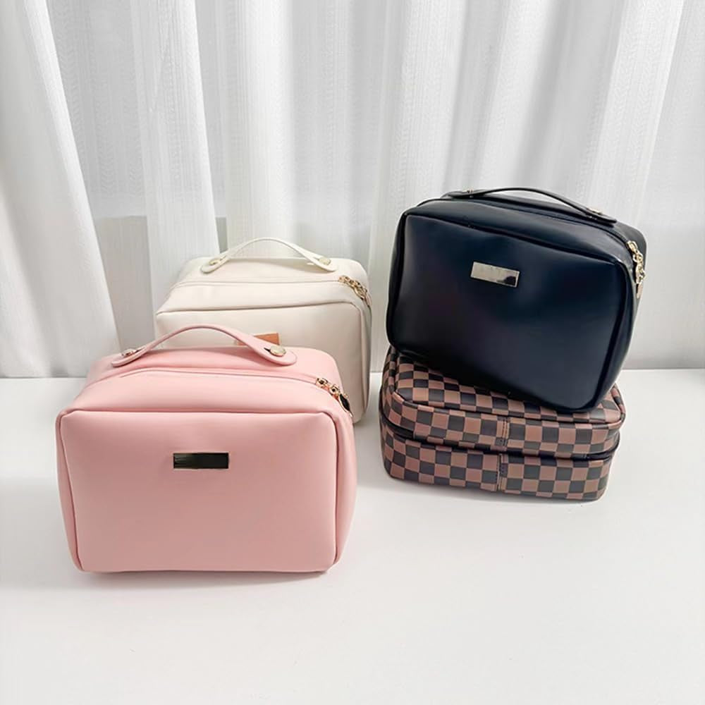 Aucuu Kosmetiktasche Damen, Groß Make up Tasche, Reise Schminktasche, Leder Tragbare Kulturbeutel, Cosmetic Bag Mit Griff Und Teiler, Kosmetische Tasche, Wasserdicht Kosmetiktasche Für Damen Mädchen
