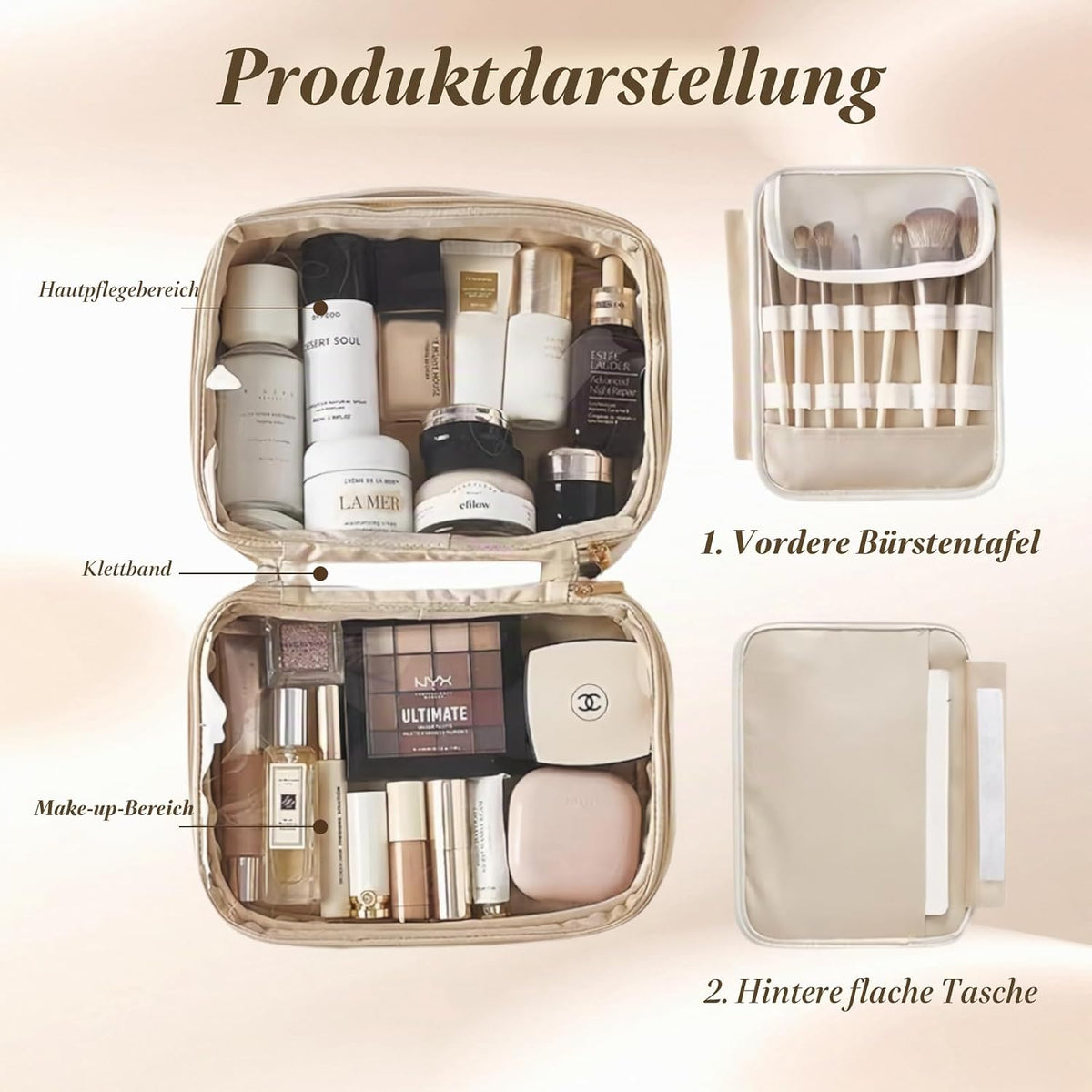 Aucuu Kosmetiktasche Damen, Groß Make up Tasche, Reise Schminktasche, Leder Tragbare Kulturbeutel, Cosmetic Bag Mit Griff Und Teiler, Kosmetische Tasche, Wasserdicht Kosmetiktasche Für Damen Mädchen