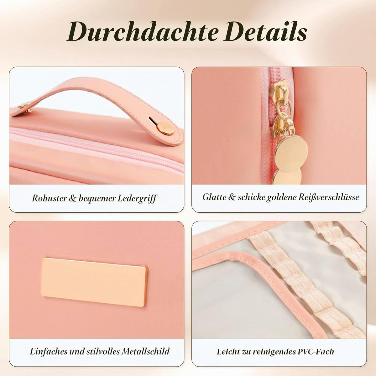 Aucuu Kosmetiktasche Damen, Groß Make up Tasche, Reise Schminktasche, Leder Tragbare Kulturbeutel, Cosmetic Bag Mit Griff Und Teiler, Kosmetische Tasche, Wasserdicht Kosmetiktasche Für Damen Mädchen