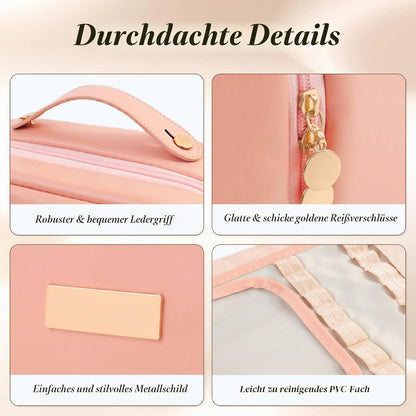 Aucuu Kosmetiktasche Damen, Groß Make up Tasche, Reise Schminktasche, Leder Tragbare Kulturbeutel, Cosmetic Bag Mit Griff Und Teiler, Kosmetische Tasche, Wasserdicht Kosmetiktasche Für Damen Mädchen